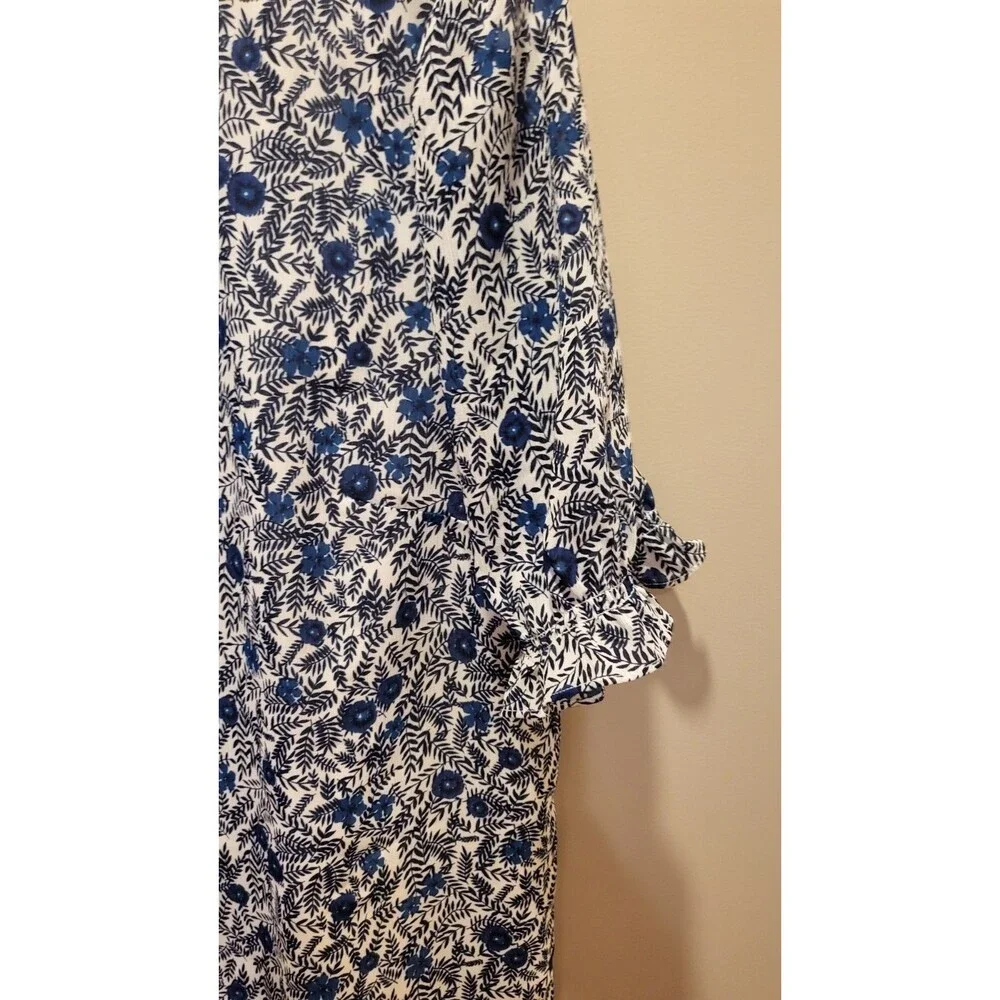J.Crew Women Small Blue Floral Ruffle Blouse Puff Sleeve Button Front Cottagecor
